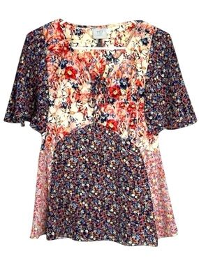 Anthropologie HD in Paris Mixed Floral Smocked Peplum Blouse 2